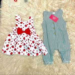 Pat pat Black /White Stripes and  🍓🍓 Print baby outfit bundle of two